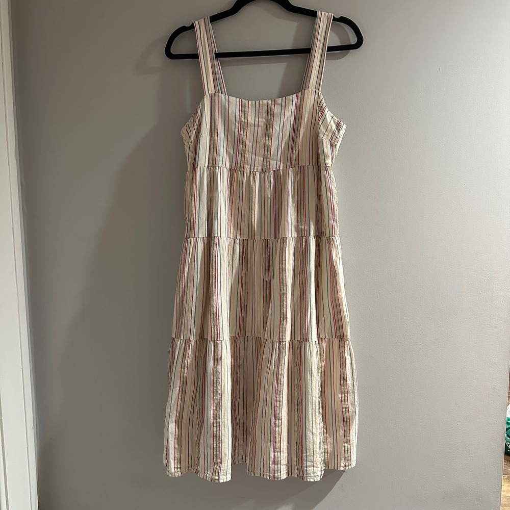 Madewell Button-Back Tiered Dress in Textural Rainbow Stripe Cottonโ Lightweight